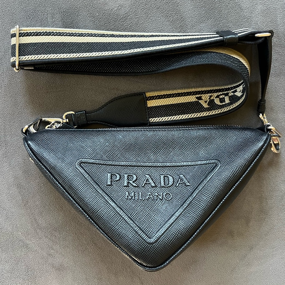 Prada Saffiano Cuir Triangle Bag with strap; 2VH115